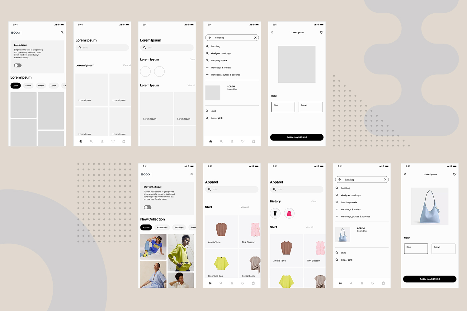 UX wireframes